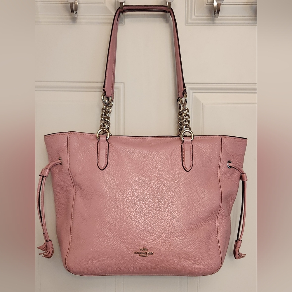 Coach F72650 Pink leather Elle chain tote shoulder bag in Tulip.